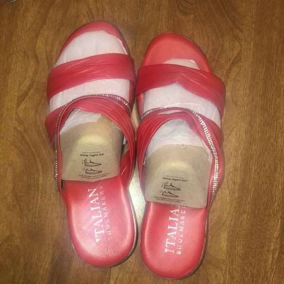 Beautiful Rhinestone Red Leather Women’s Shoes Made in Italy Size 11 - Picture 13 of 17